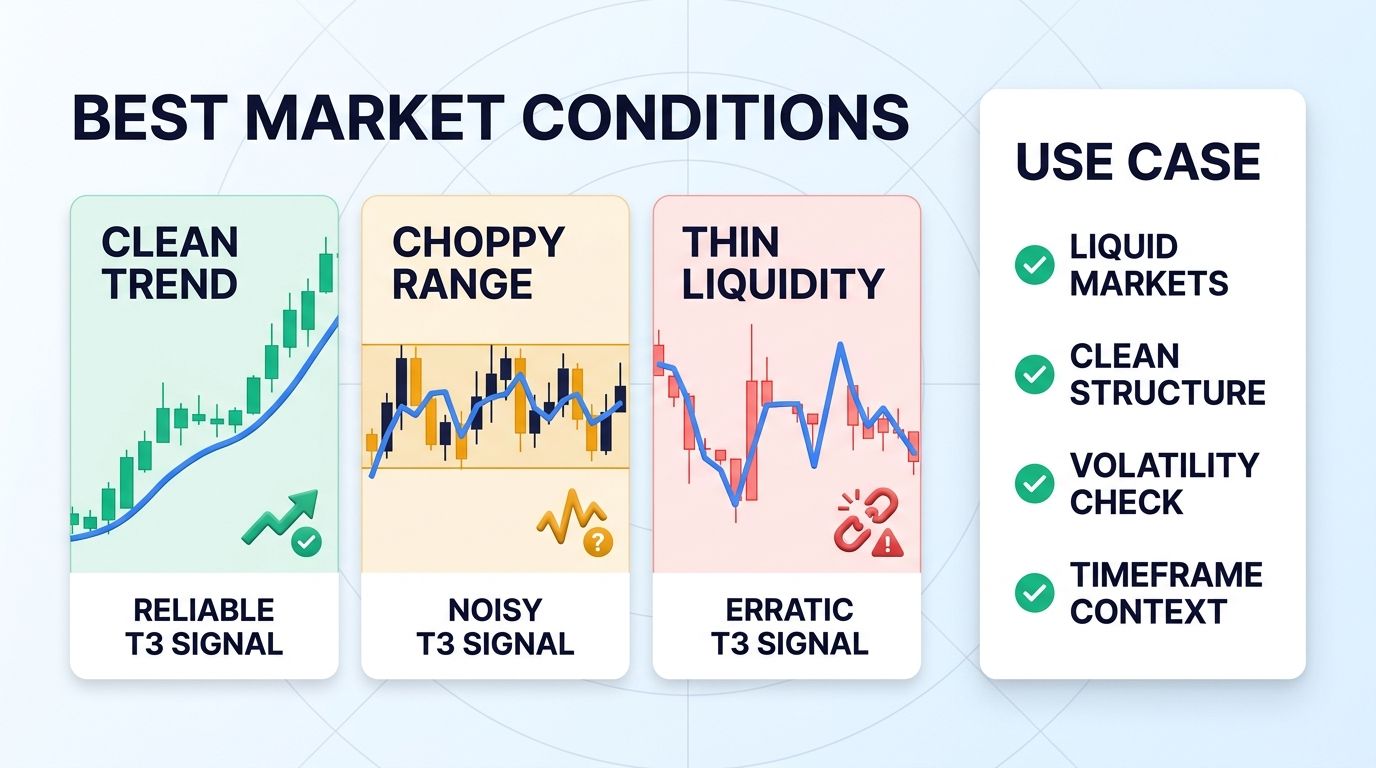 Best market conditions for Tilson T3 Moving Average in crypto trading