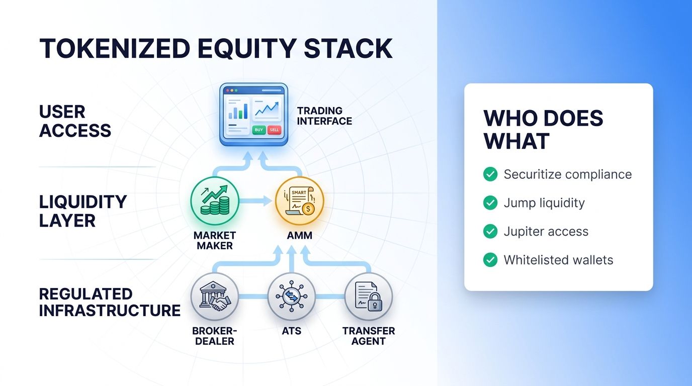 Securitize Jump Jupiter tokenized equities trading stack