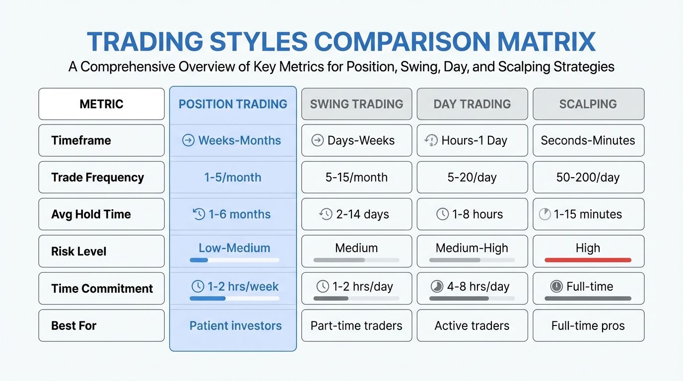 Trading styles comparison matrix position vs swing vs day