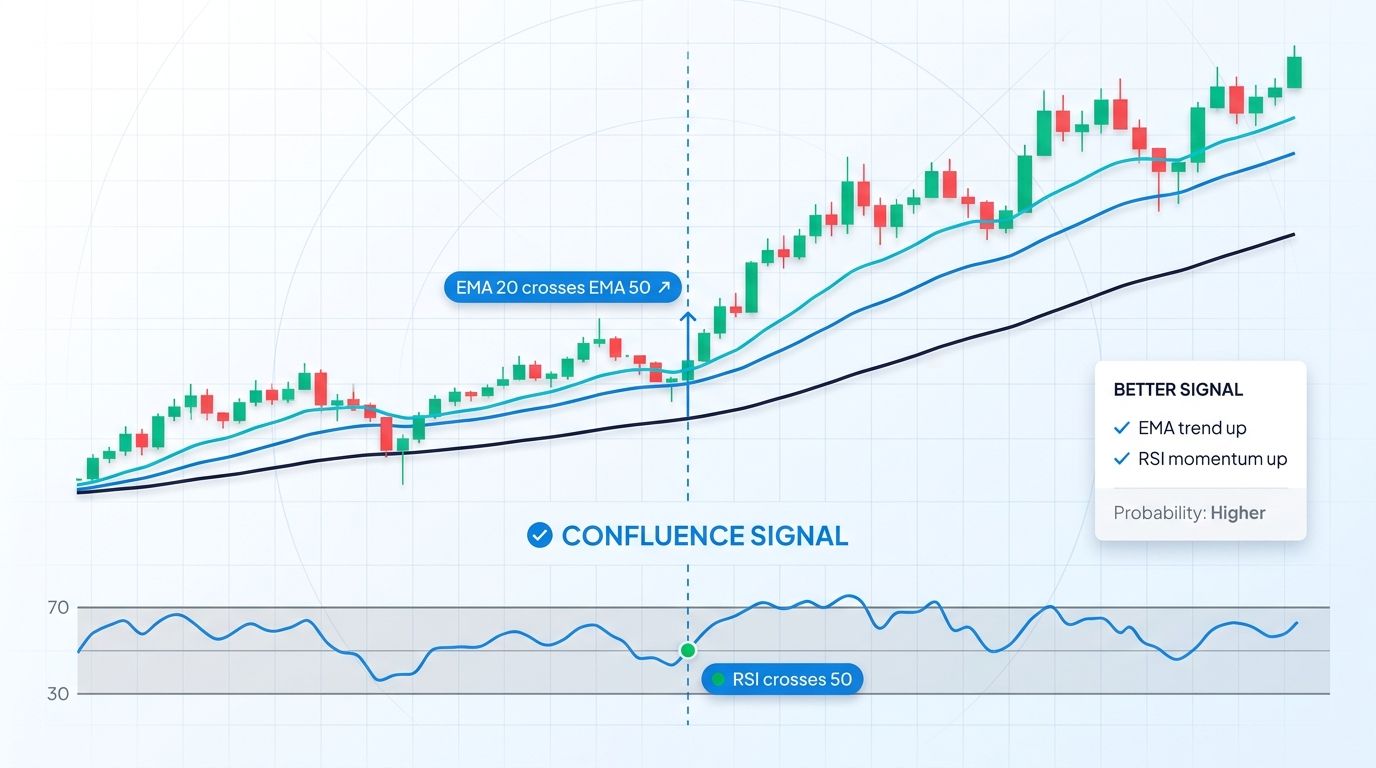 EMA crossover confirmed by RSI confluence signal
