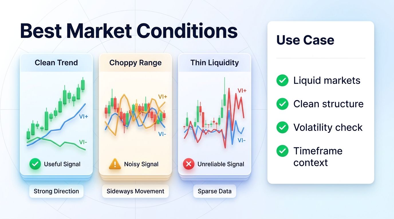 Best market conditions for Vortex Indicator in crypto trading