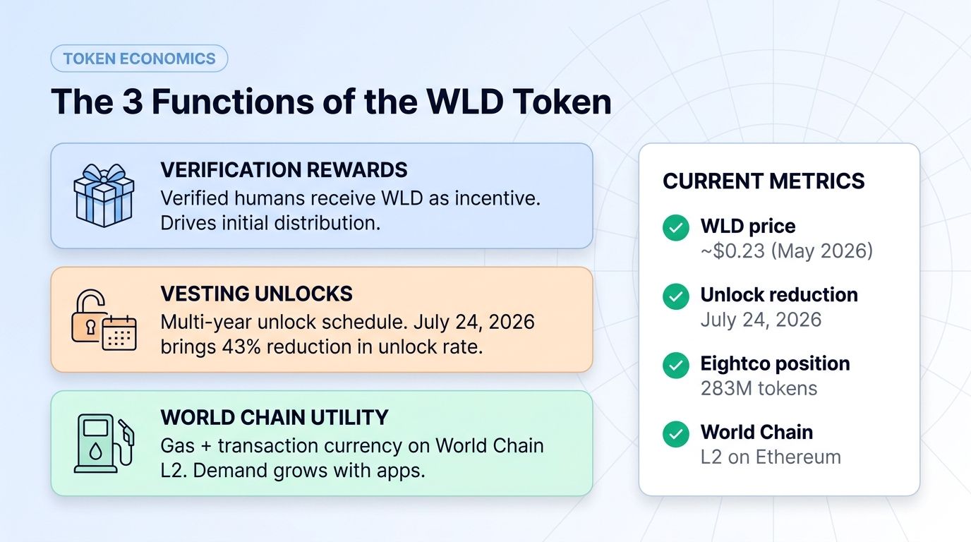 3 functions of the WLD token: rewards, vesting unlocks, World Chain utility