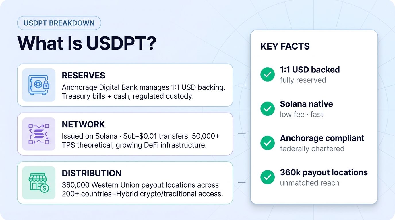 Western Union USDPT stablecoin structure: reserves, network, distribution